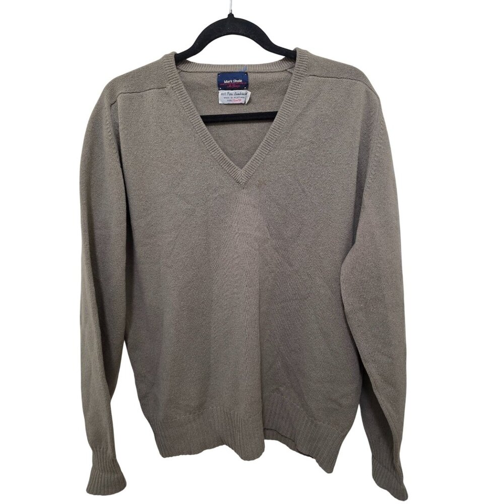 VTG Mark Shale Scotland Men's‎ V-Neck Pullover Sweater Size XL Beige Knit 100